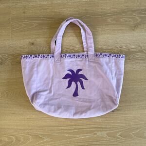 Pink Palm Puff Reversible Couture Carryall Tote Bag in Twilight Purple